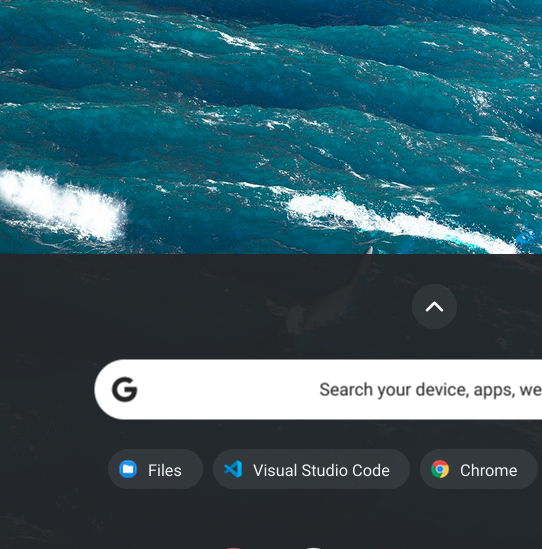 Image of ChromeOS app search, One of the apps is the Visual Studio Code.